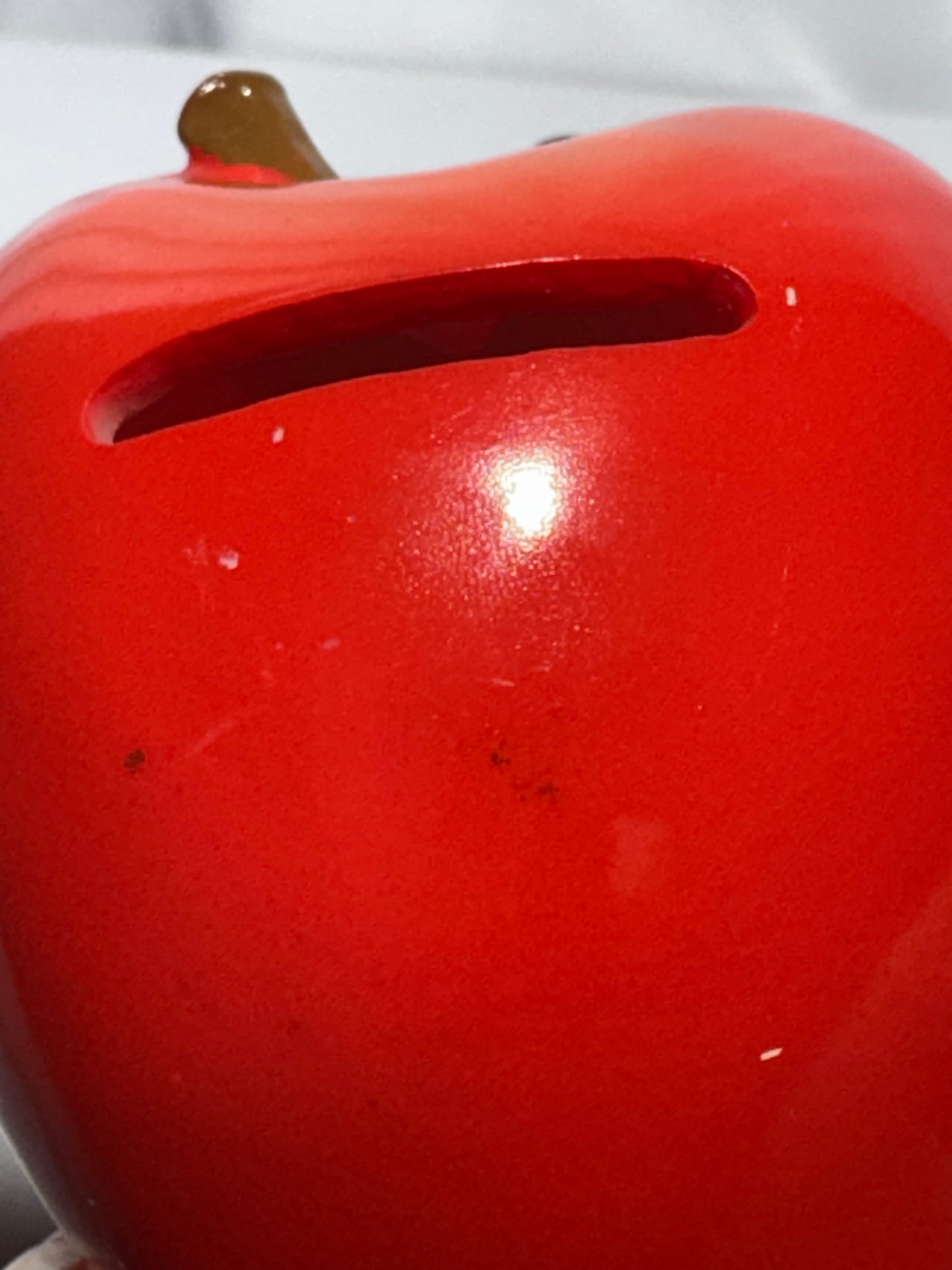 Vintage Giggling Groceries Red Apple Coin Bank w/ Stopper – Fun Collectible