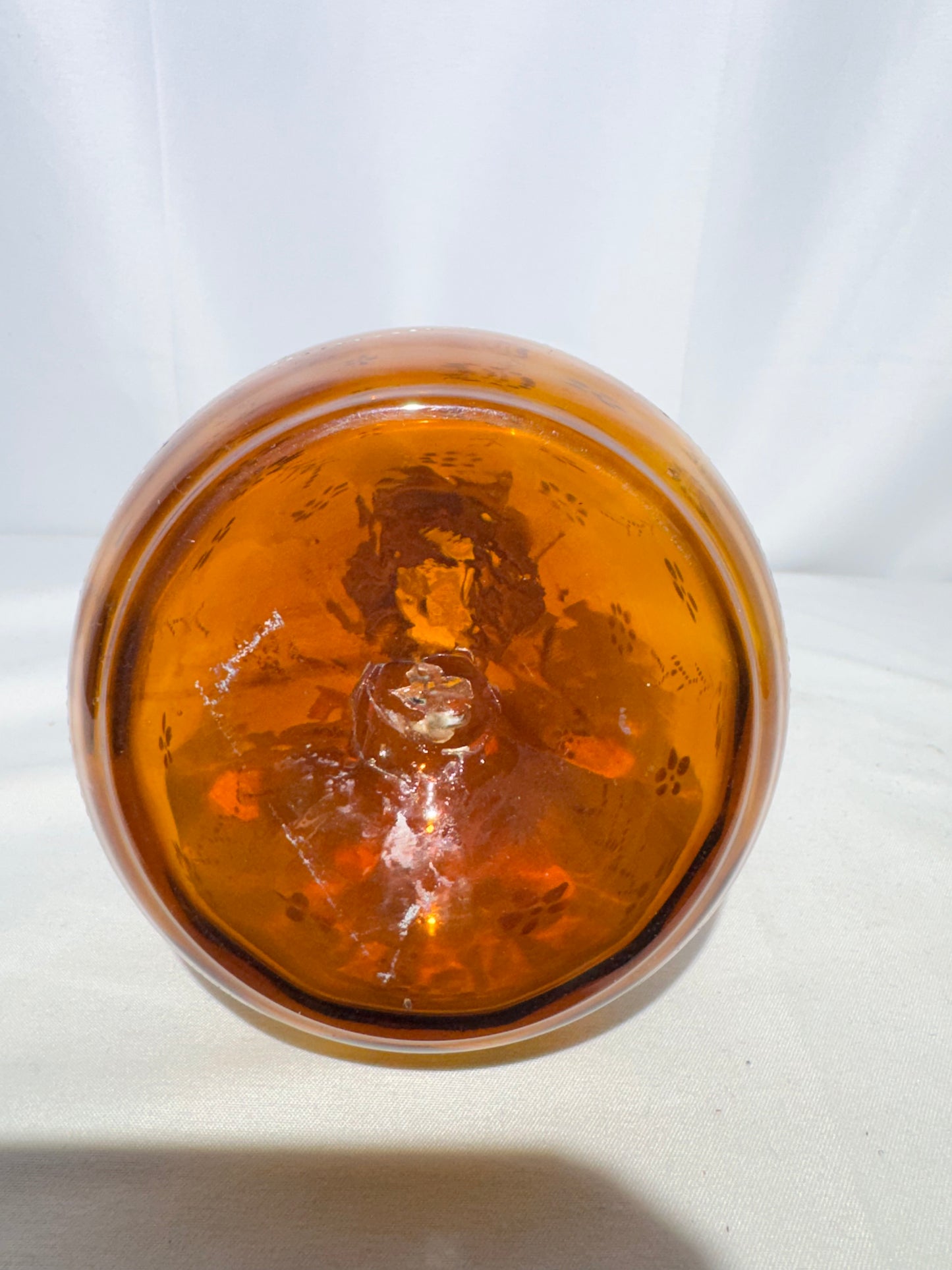 Antique Amber Glass Barber Bottle – Hand-Enameled Floral Design