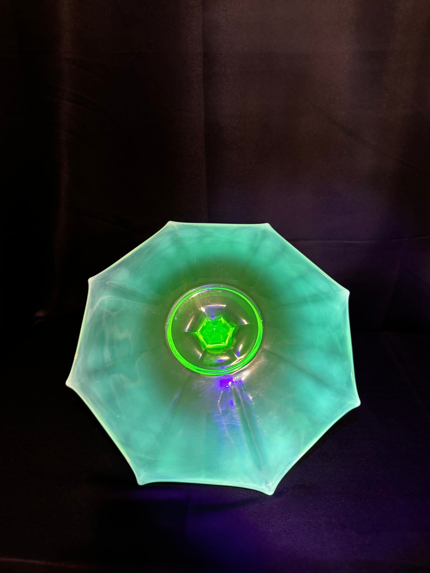 Vintage Uranium Glass Tidbit 12” Tray Heart Handle Bon Bon Dish UV Glow