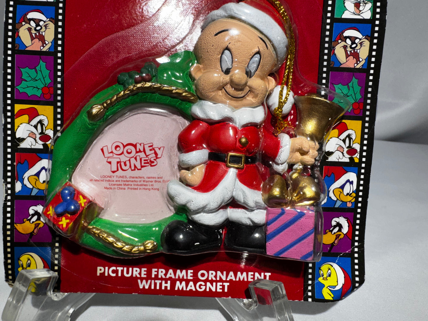 1997 Looney Tunes Elmer Fudd Santa Picture Frame Christmas Ornament Magnet Vintage
