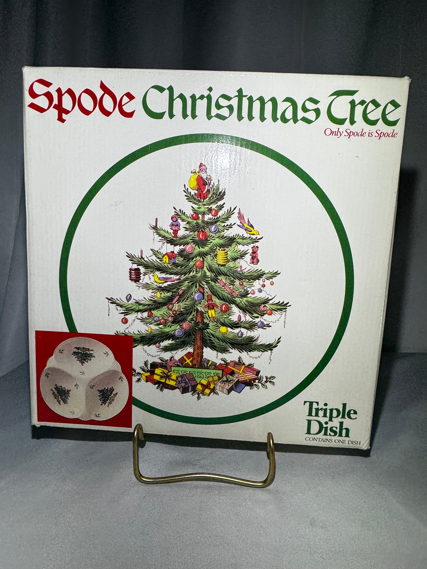 Spode Christmas Tree 3 Section Divided Hors D’Oeuvres Tray Green Rim Serving Di