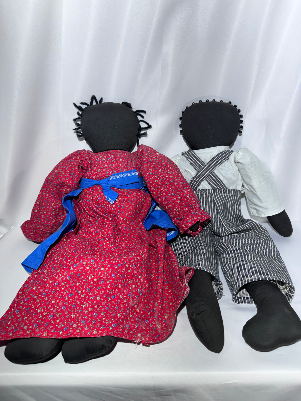 Handmade Black Folk Art Rag Doll Pair – Vintage/Contemporary Americana – Boy & Girl