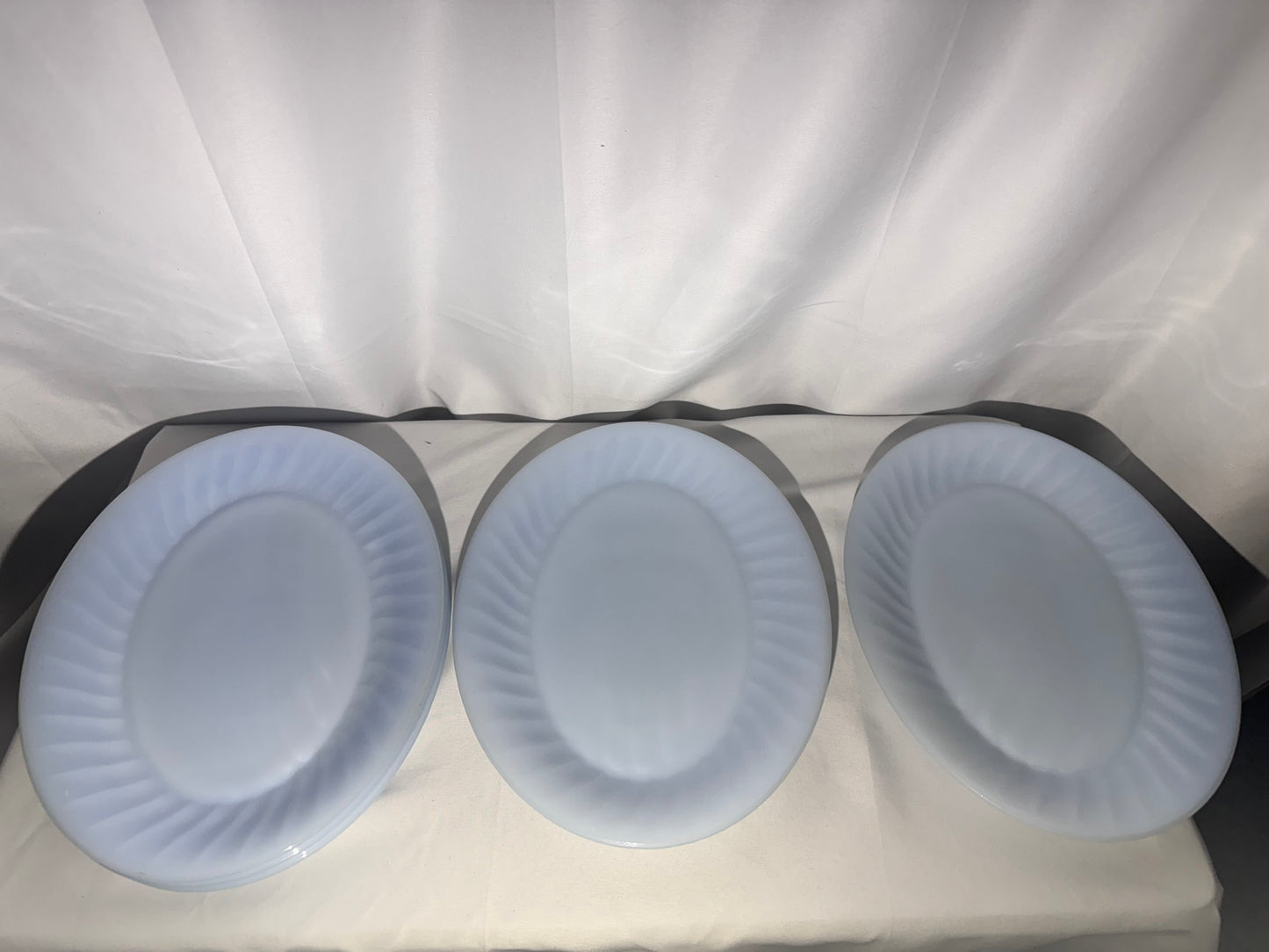 Vintage Fire-King Delphite Blue Oval Plates – Set of 5 – Scalloped Swirl Rim