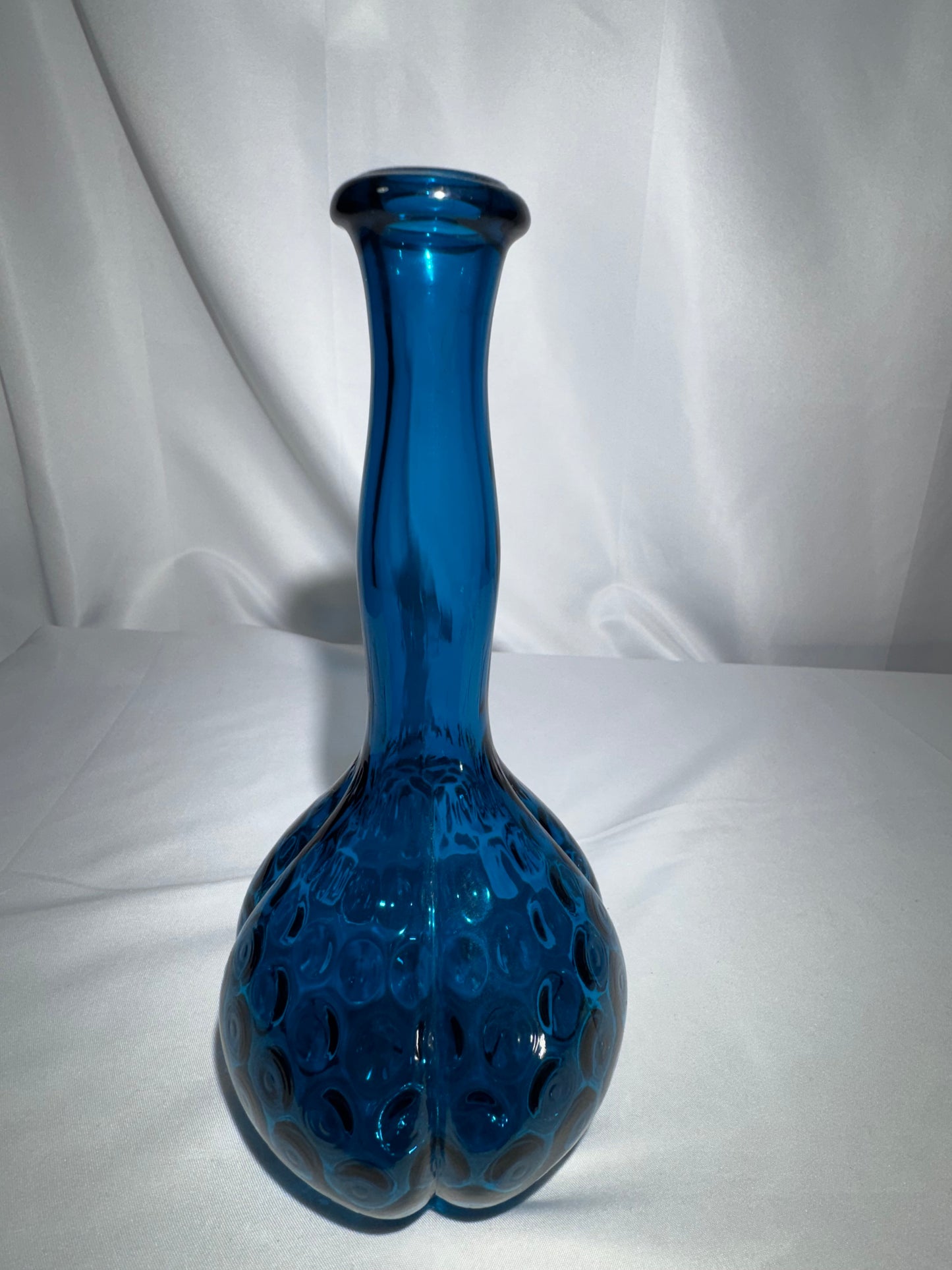 Vintage Mid-Century Jamestown Blue Glass Barber Bottle – Thumbprint / Coin-Dot Pattern