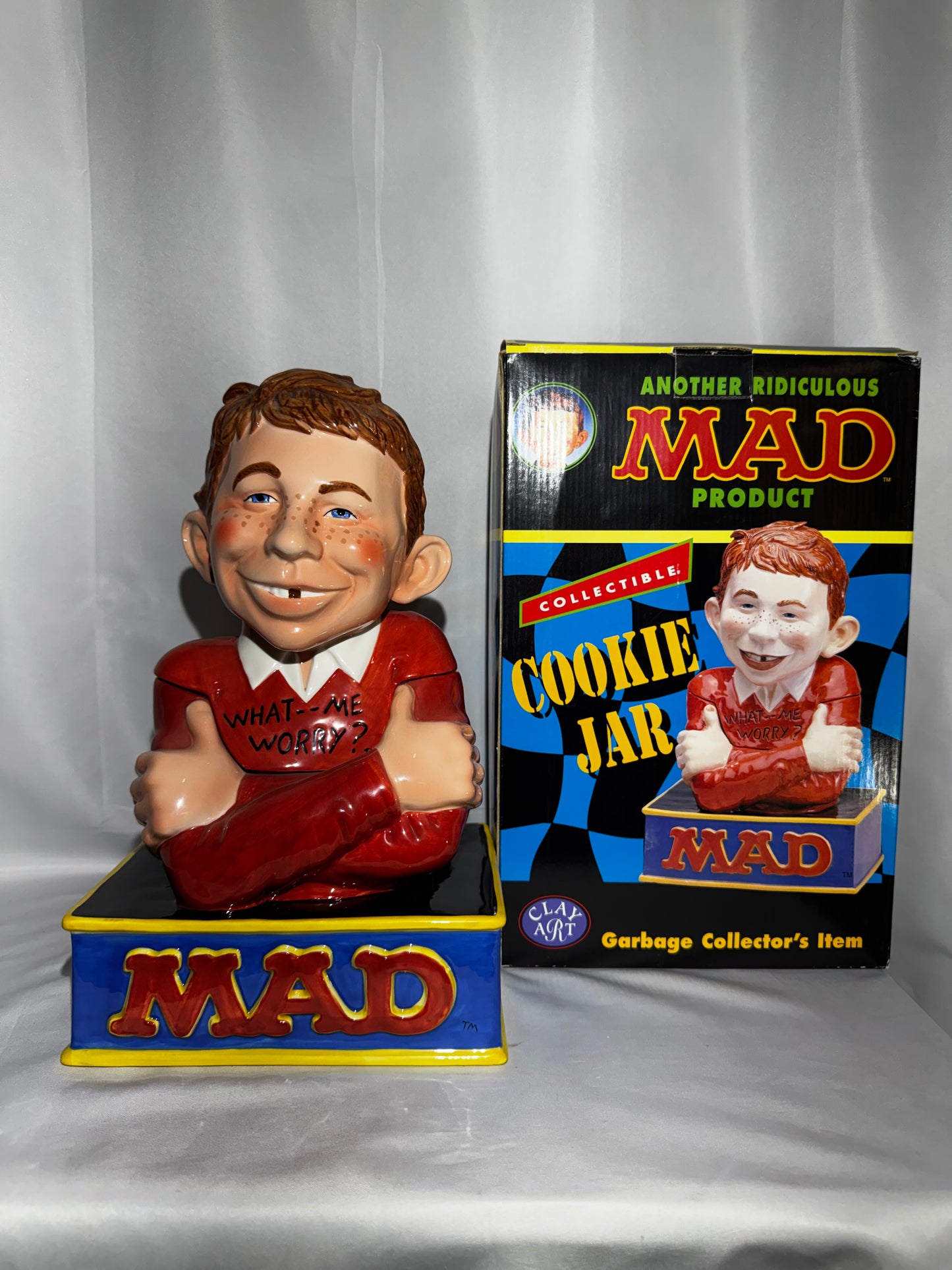 Vintage 2000 Clay Art MAD Magazine Alfred E. Neuman What Me Worry? Cookie Jar w/ Box