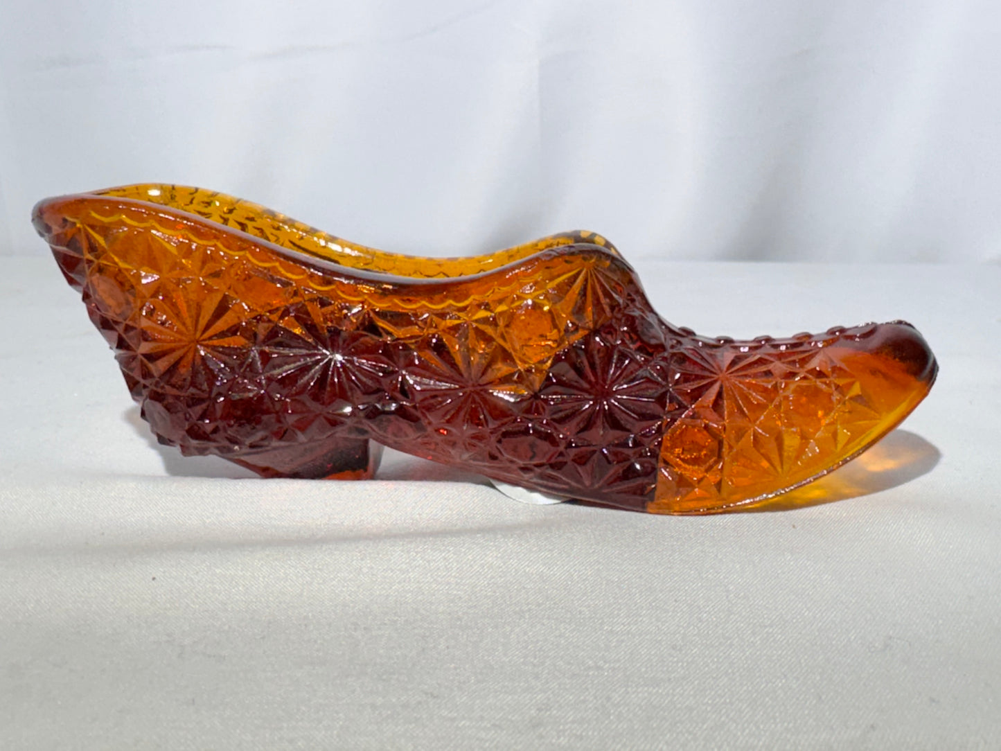 Vintage Amber Daisy & Button “Princess Slipper” Glass Shoe