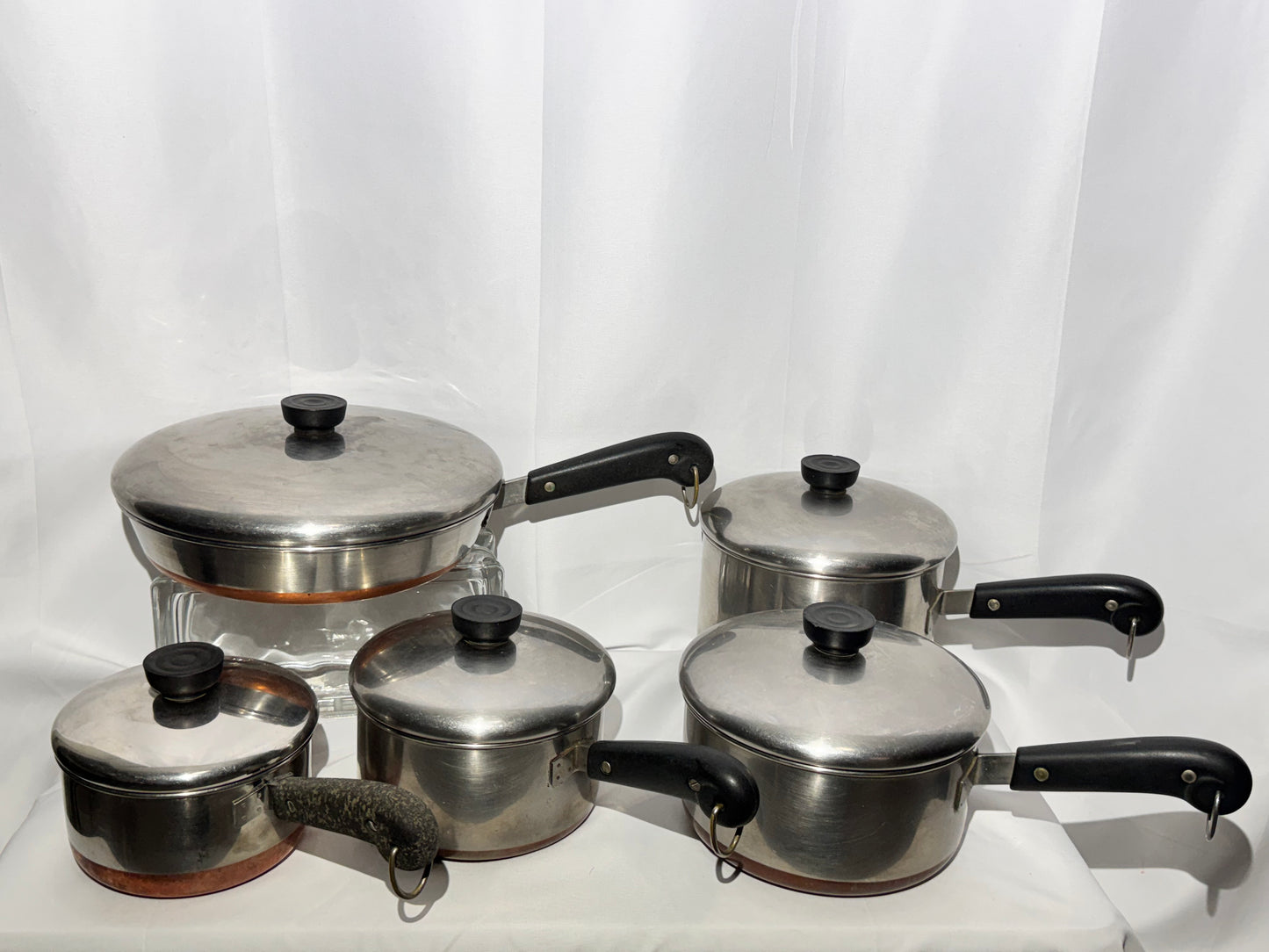 Vintage Revere Ware Copper Bottom Cookware Set – 10 Pieces w/ Lids | Bakelite Handles