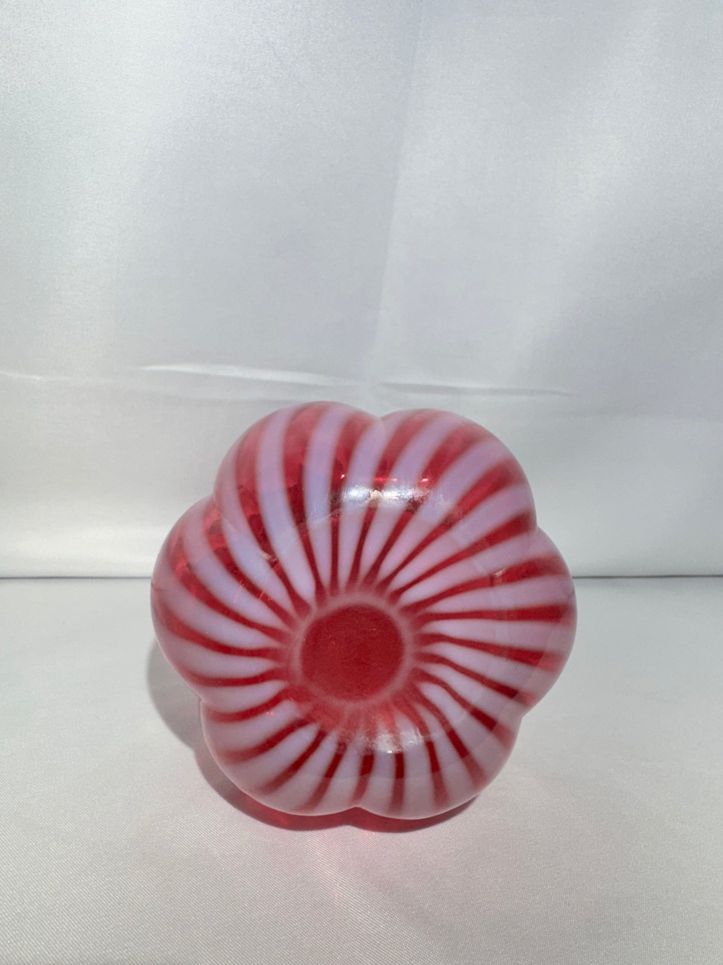 Cranberry Opalescent Barber Bottle – Melon Base Spiral Optic Glass