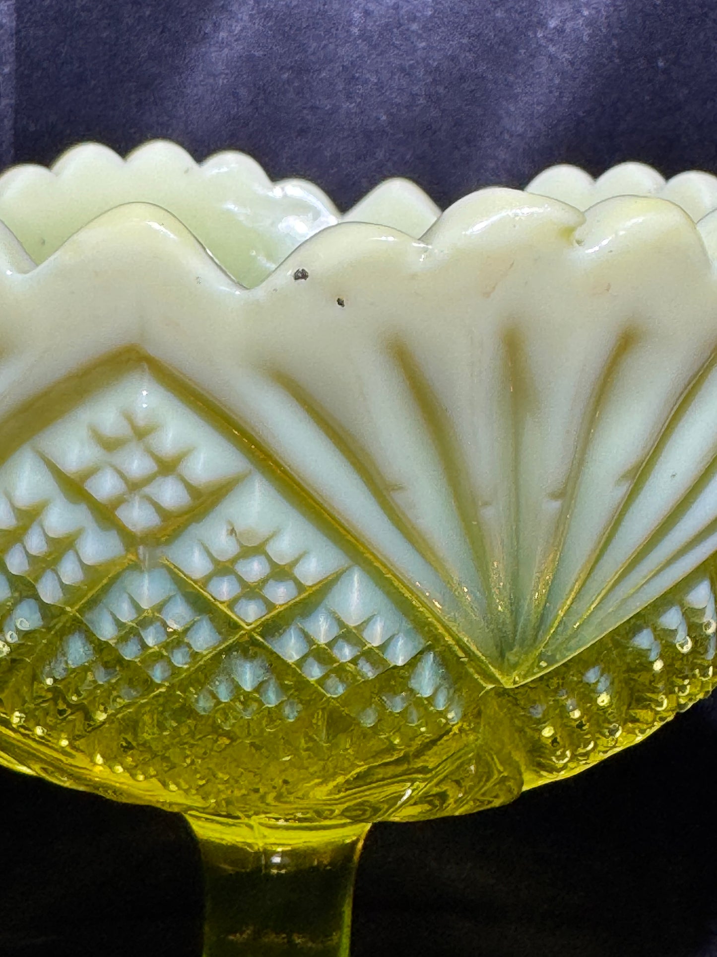 Victorian Uranium Glass Davidson Primrose Pearline Footed Compote – RN 285342