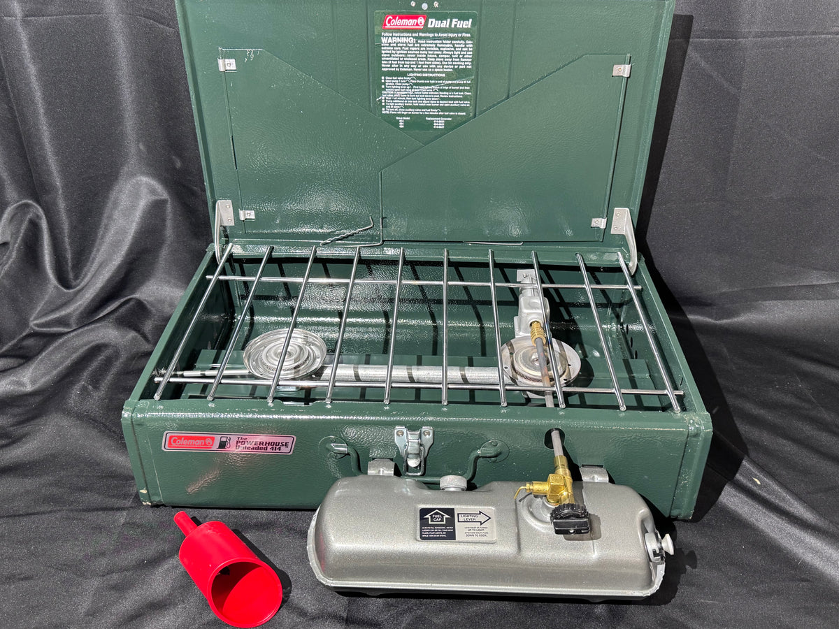 Vintage Coleman 414-700 Powerhouse Dual Fuel 2-Burner Camp Stove – Original Box – May 1994