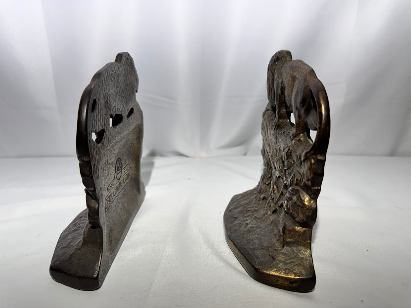 Vintage Cast Iron “Crouching Lion” Bookends – Connecticut Foundry c.1930
