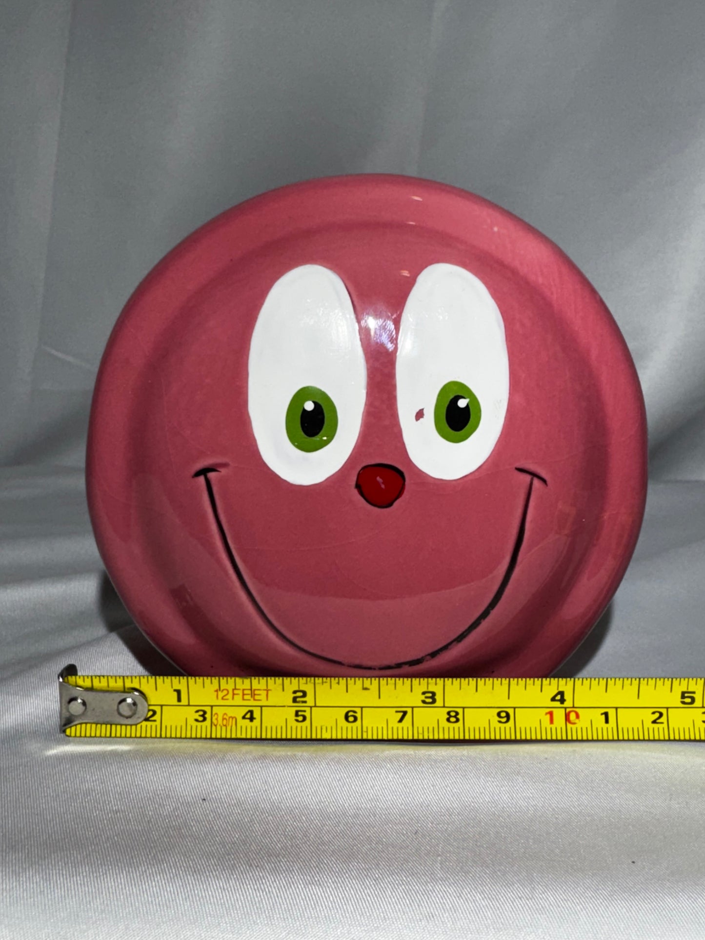 Vintage 1970s Pink Smiley Face Ceramic Coin Bank Piggy Bank w/ Stopper Retro 4.5”
