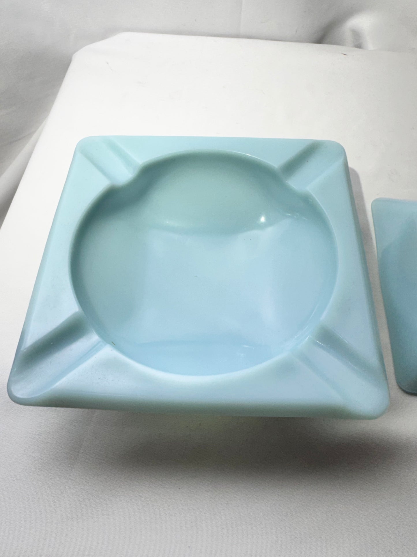 Vintage Turquoise Blue Stacking Ashtray Set – Delphite Milk Glass