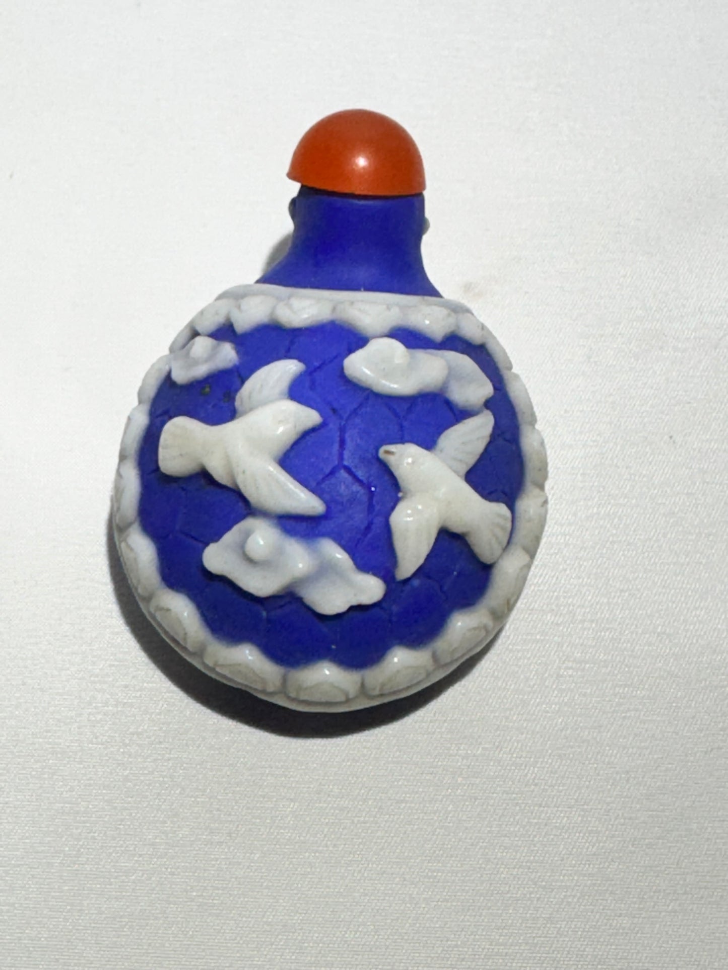 Antique stone carved Turtle Snuff Bottle – Hand-Carved Doves & Floral Motif