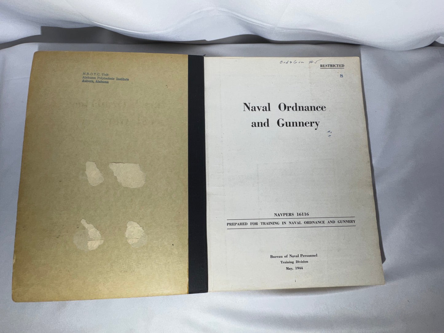 Vintage 1944 Naval Ordnance and Gunnery Manual – NAVPERS 16116