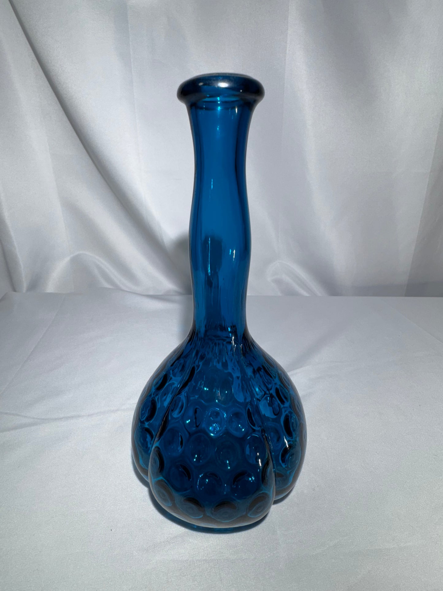 Vintage Mid-Century Jamestown Blue Glass Barber Bottle – Thumbprint / Coin-Dot Pattern