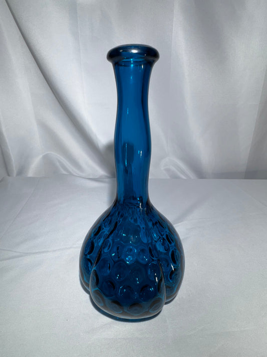 Vintage Mid-Century Jamestown Blue Glass Barber Bottle – Thumbprint / Coin-Dot Pattern