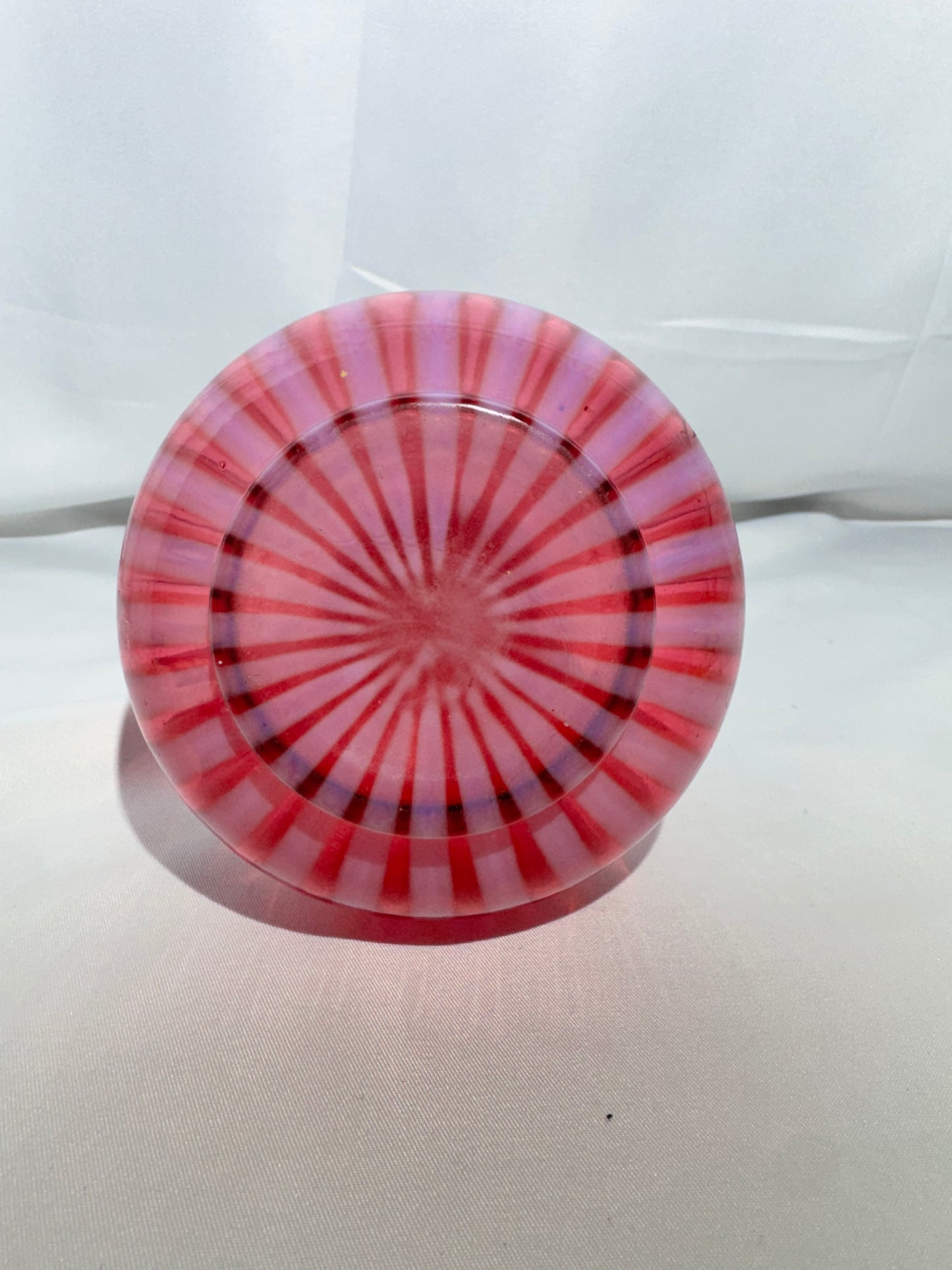 Antique Cranberry Opalescent Striped Barber Bottle w/ Stopper