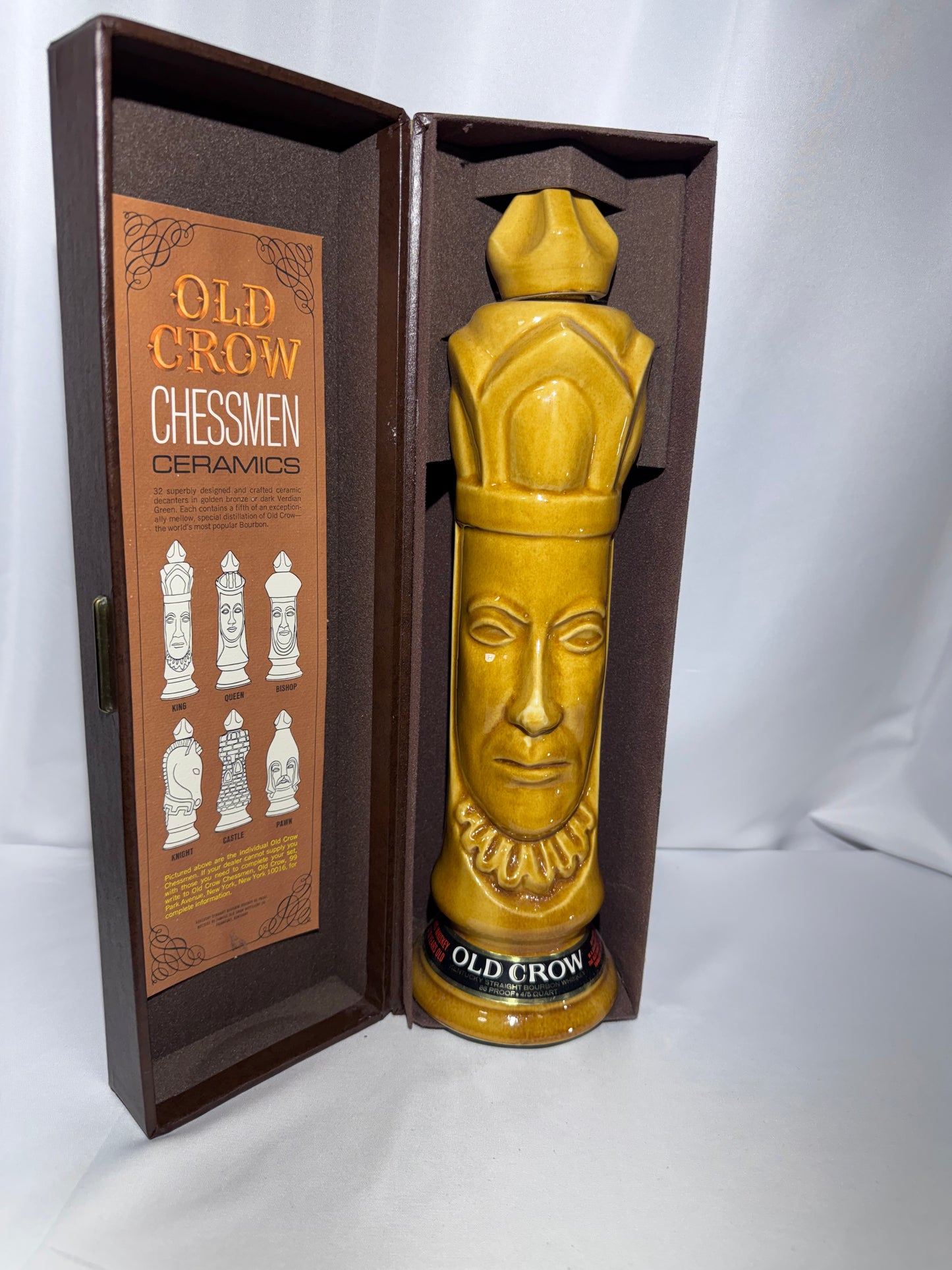 Vintage Old Crow Limited Edition Chessmen Ceramics “Light King” Bourbon Decanter – 1969