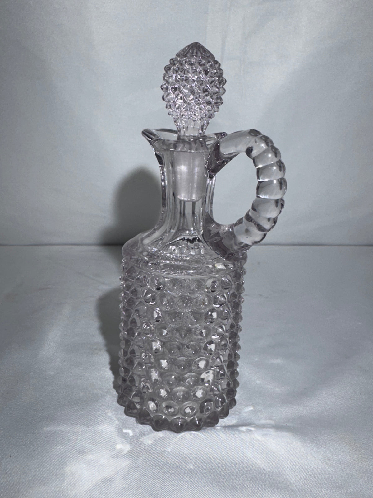 Antique EAPG Pointed Hobnail Dewdrop Glass Oil Vinegar Cruet with Stopper 6”