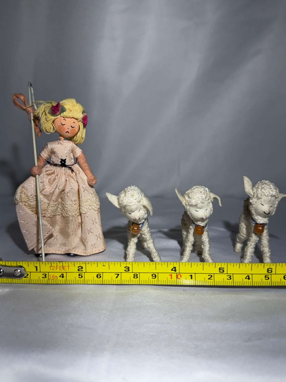 Vintage BAPS Germany Little Bo-Peep & Sheep Miniature Felt Doll Set – 1940s–1960s