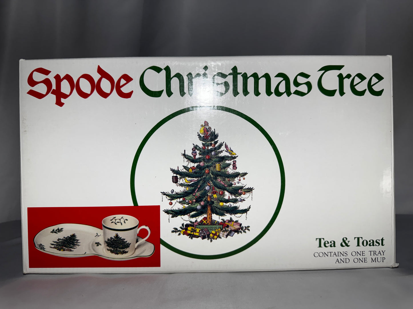 Spode Christmas Tree Tea & Toast Set Oval Tray & Mug w/ Box