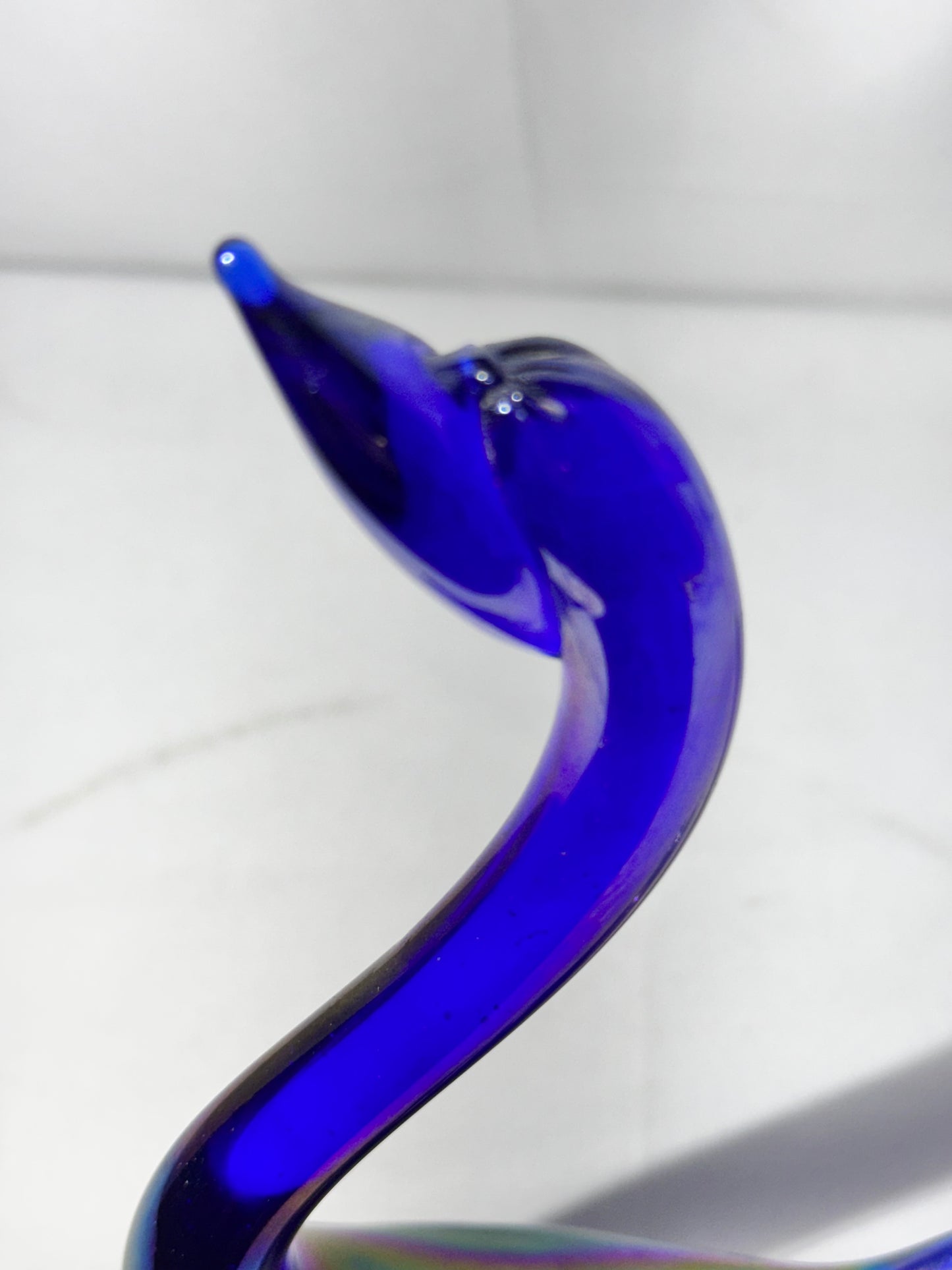 Blue Iridescent Carnival Glass Swan – Hand Painted Accent Wings – 7½”