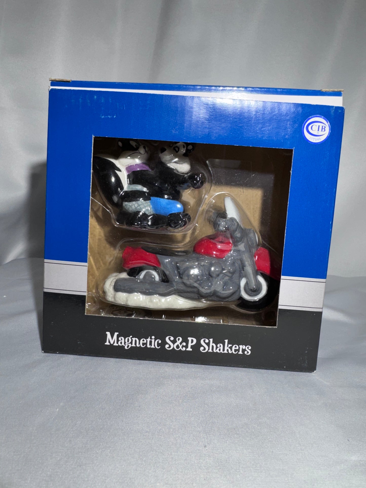 2009 Westland Looney Tunes Pepe Le Pew Penelope and motorcycle Magnetic Shakers Box