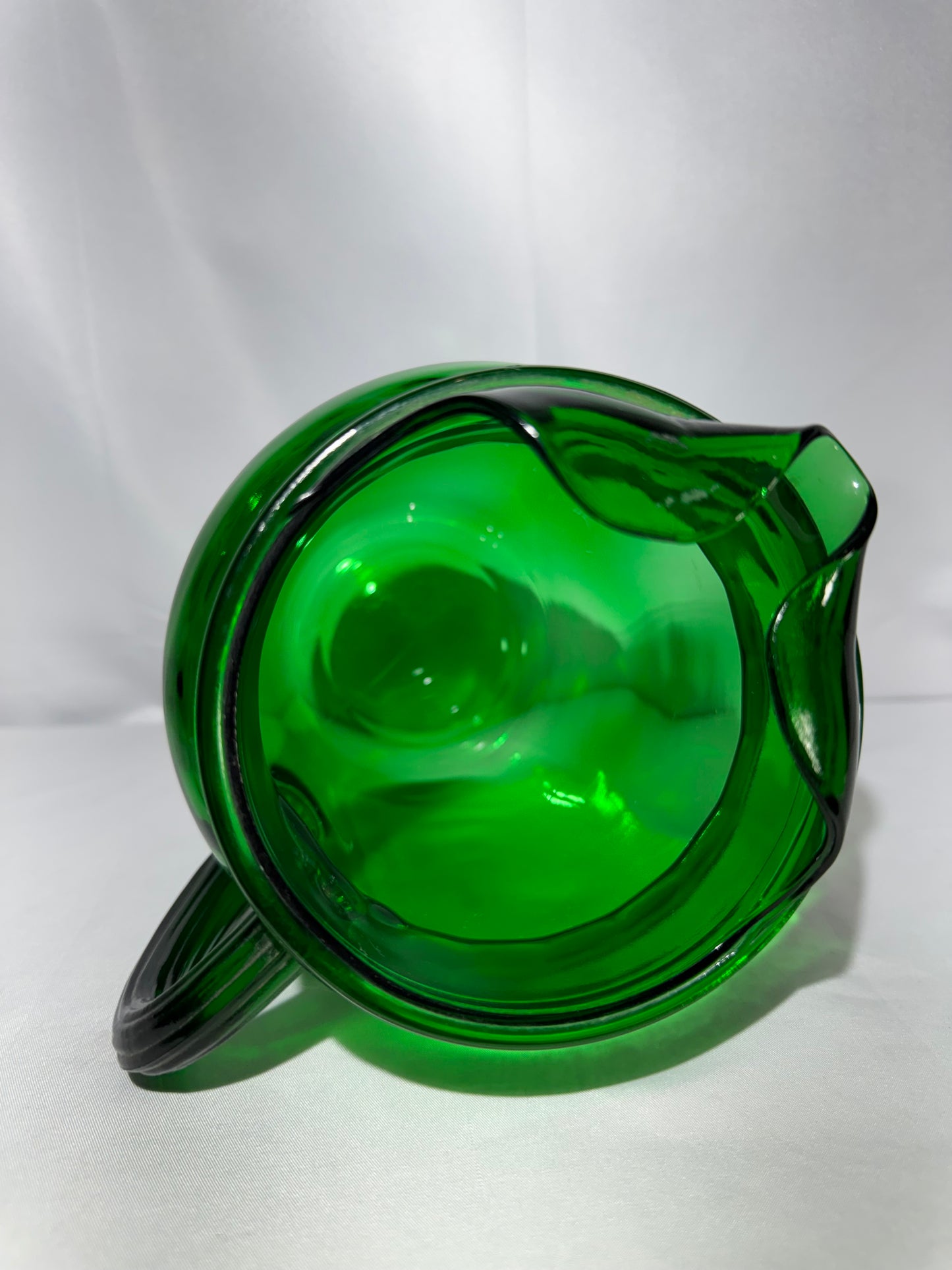Vintage Anchor Hocking Forest Green Glass Pitcher Ice Lip 1950s–1960s