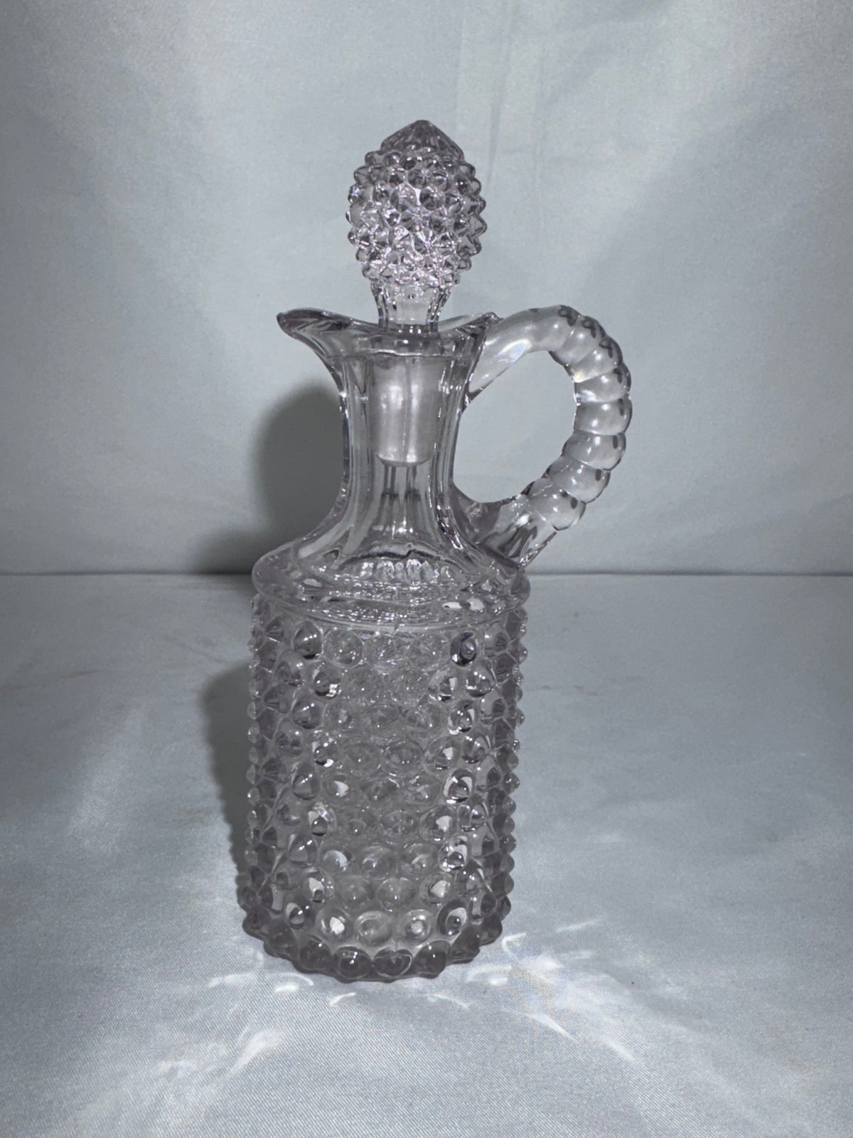 Antique EAPG Pointed Hobnail Dewdrop Glass Oil Vinegar Cruet with Stopper 6”