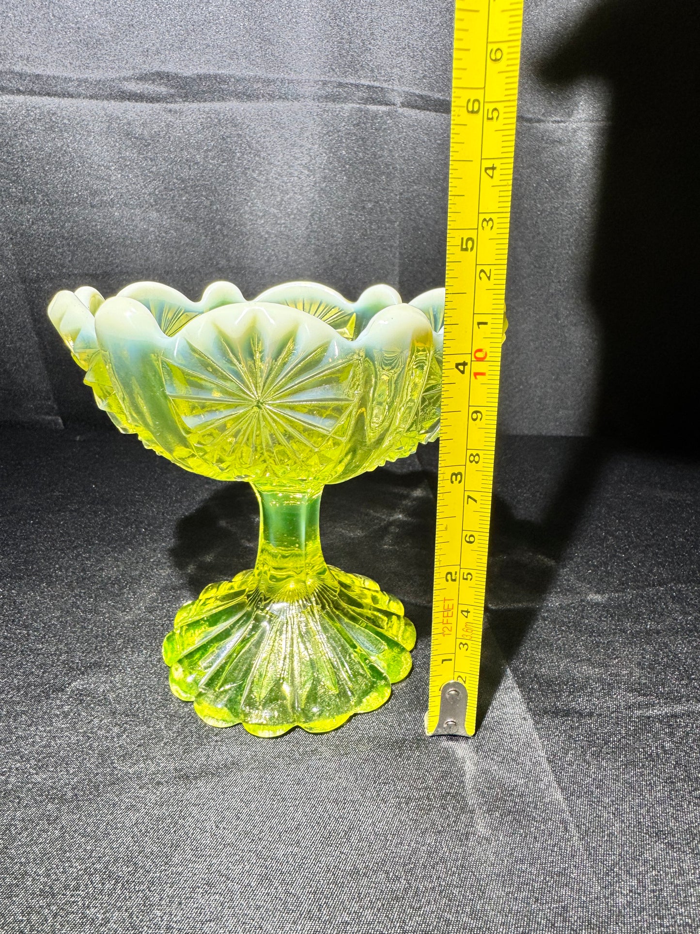 Uranium Glass Davidson Primrose Pearline Footed Compote – Lady Chippendale Collection