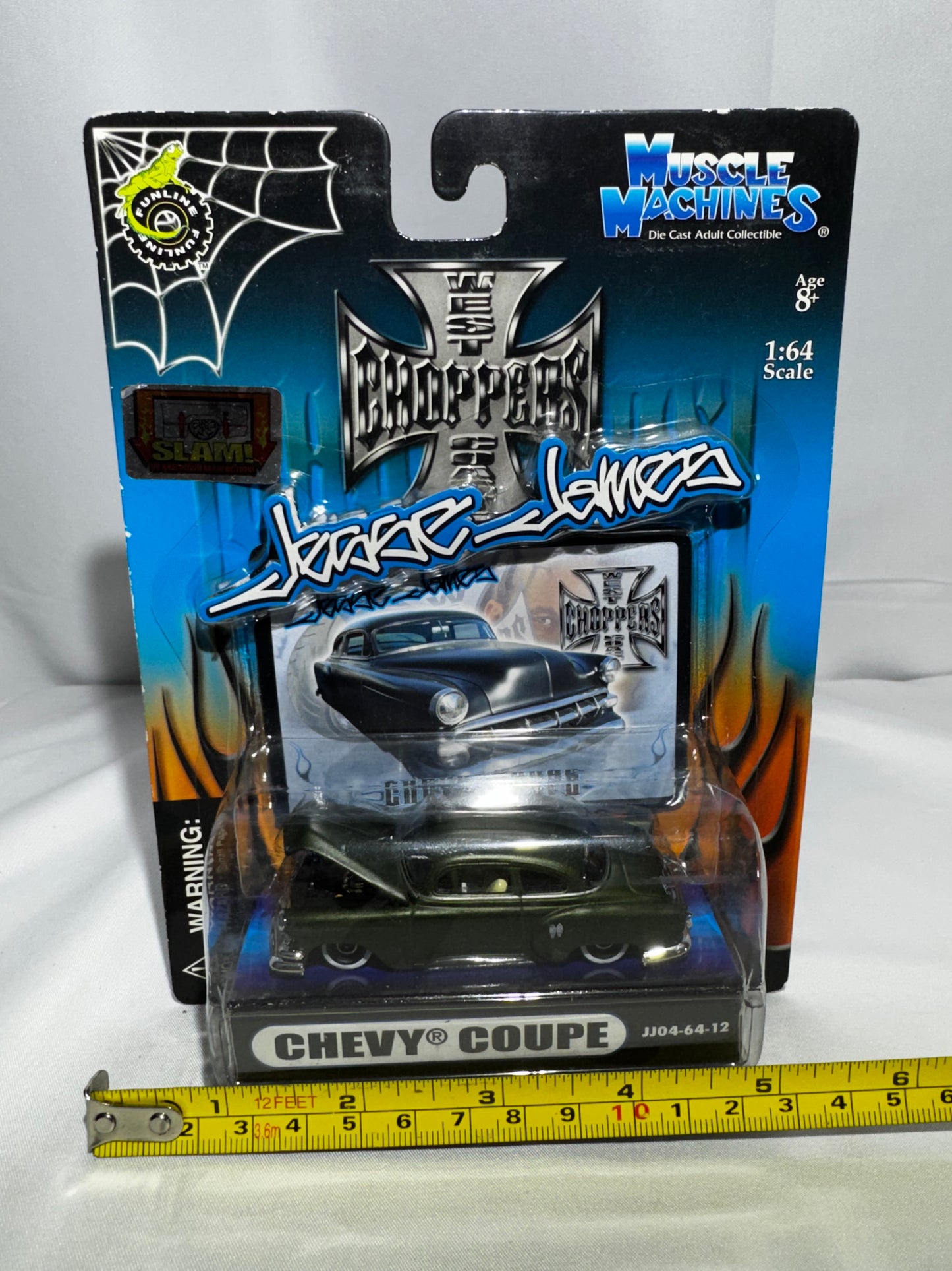 2004 Muscle Machines Jesse James West Coast Choppers Chevy Coupe 1:64 Diecast Olive Drab