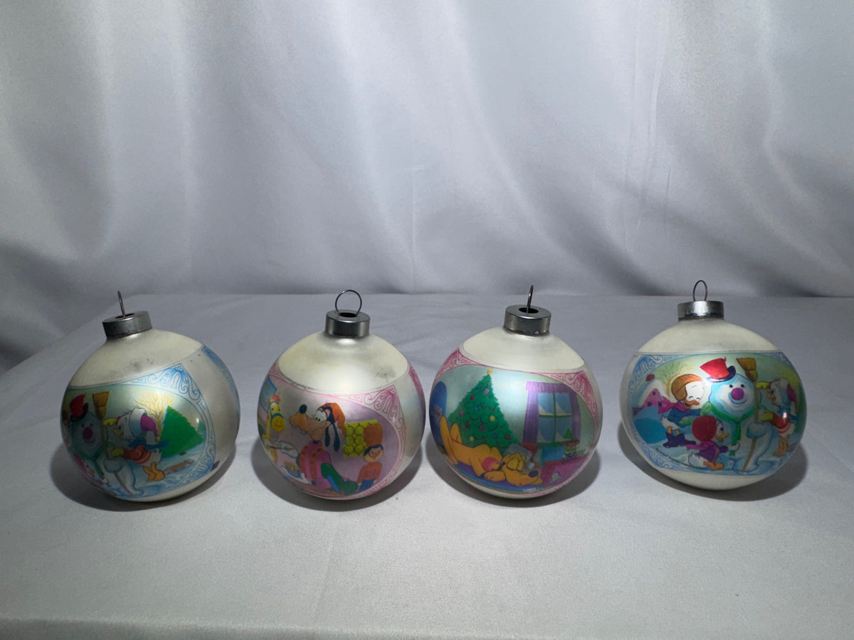 Vintage 1970s Walt Disney Productions Frosted Mercury Glass Christmas Ornaments – Set of 4