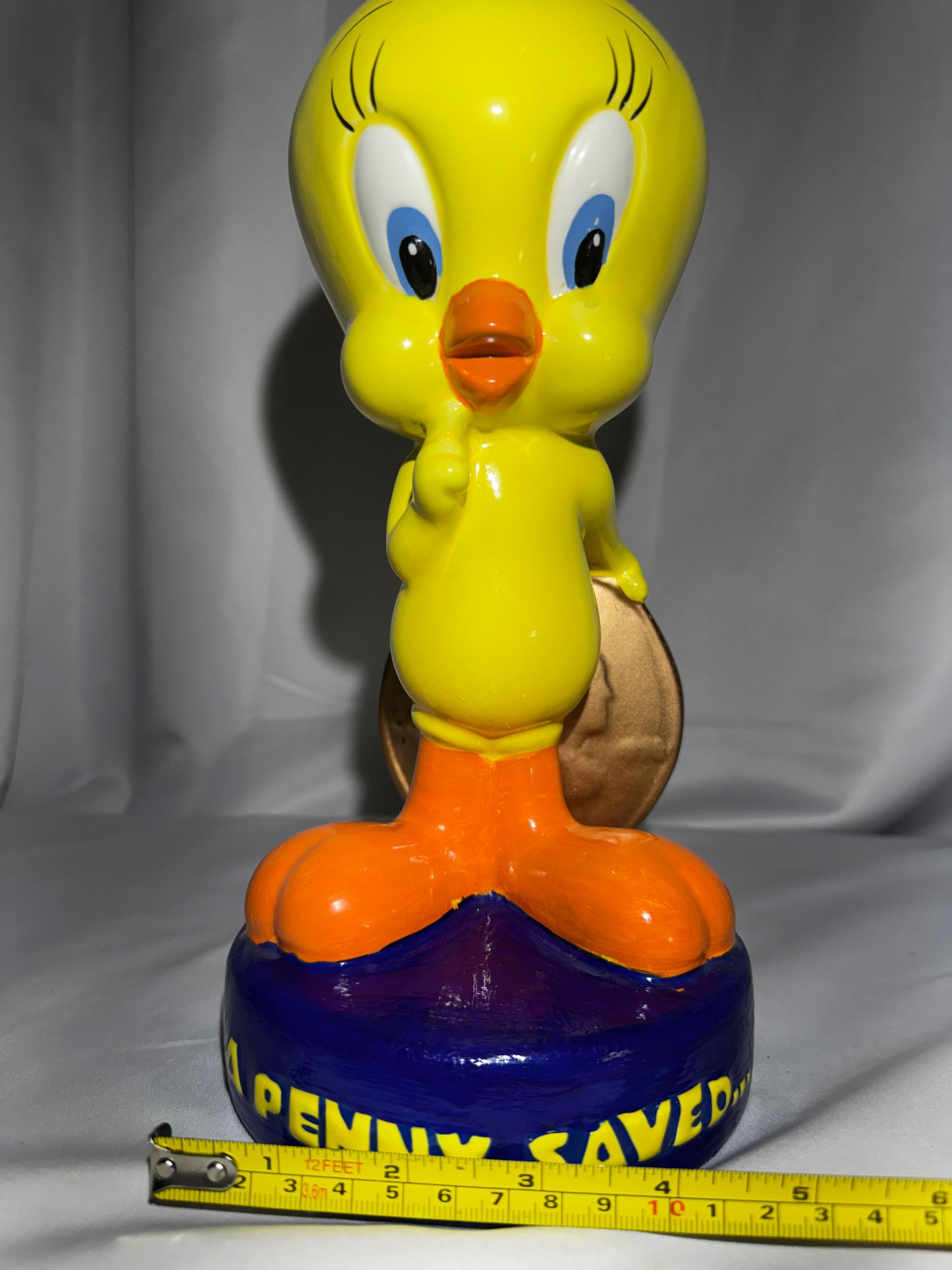 1997 Warner Bros Studio Store Tweety Bird Ceramic Piggy Bank “A Penny Saved” 10.5”