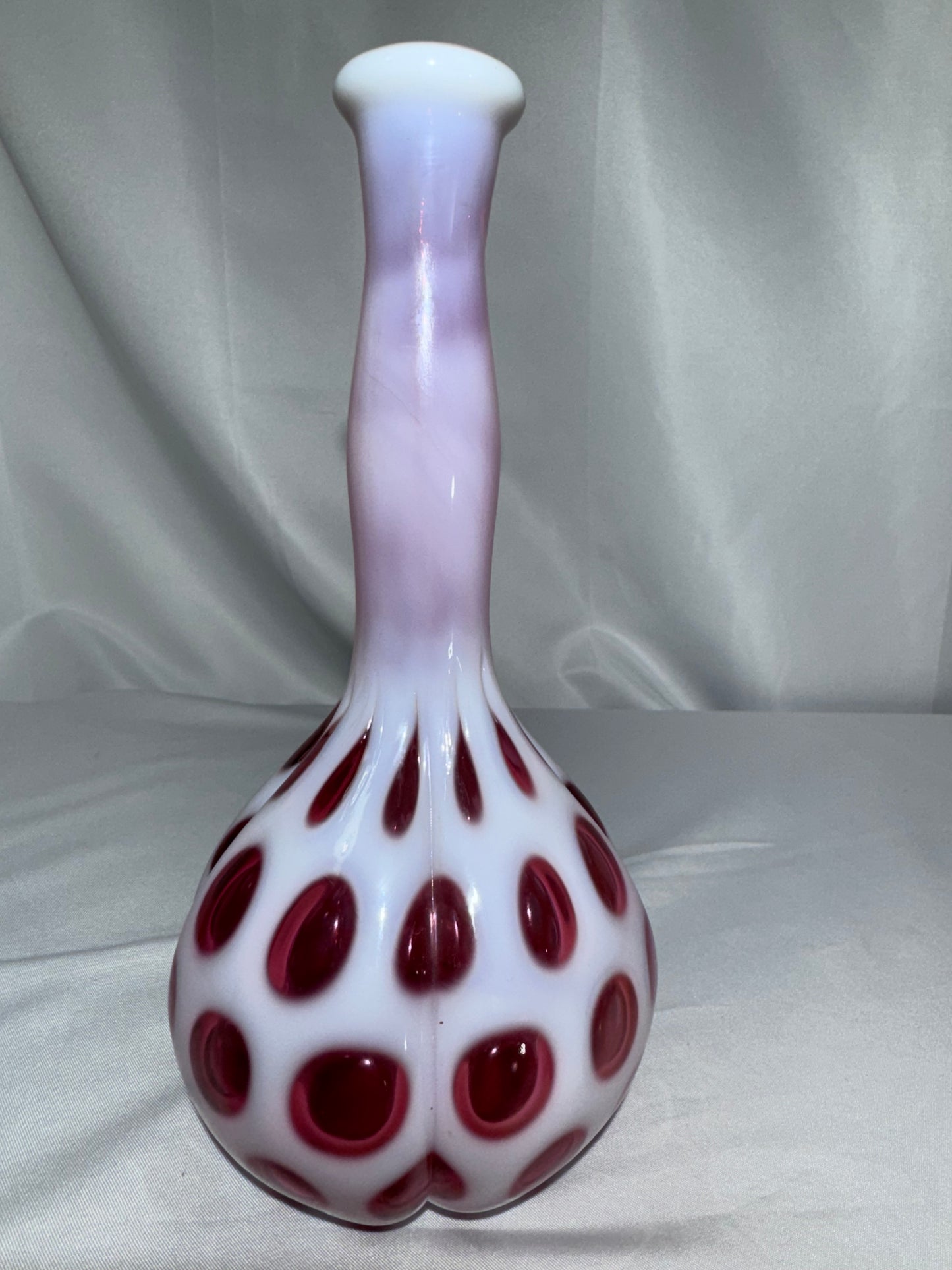 Vintage Fenton Cranberry Opalescent Coin Dot 8.5” Barber Bottle