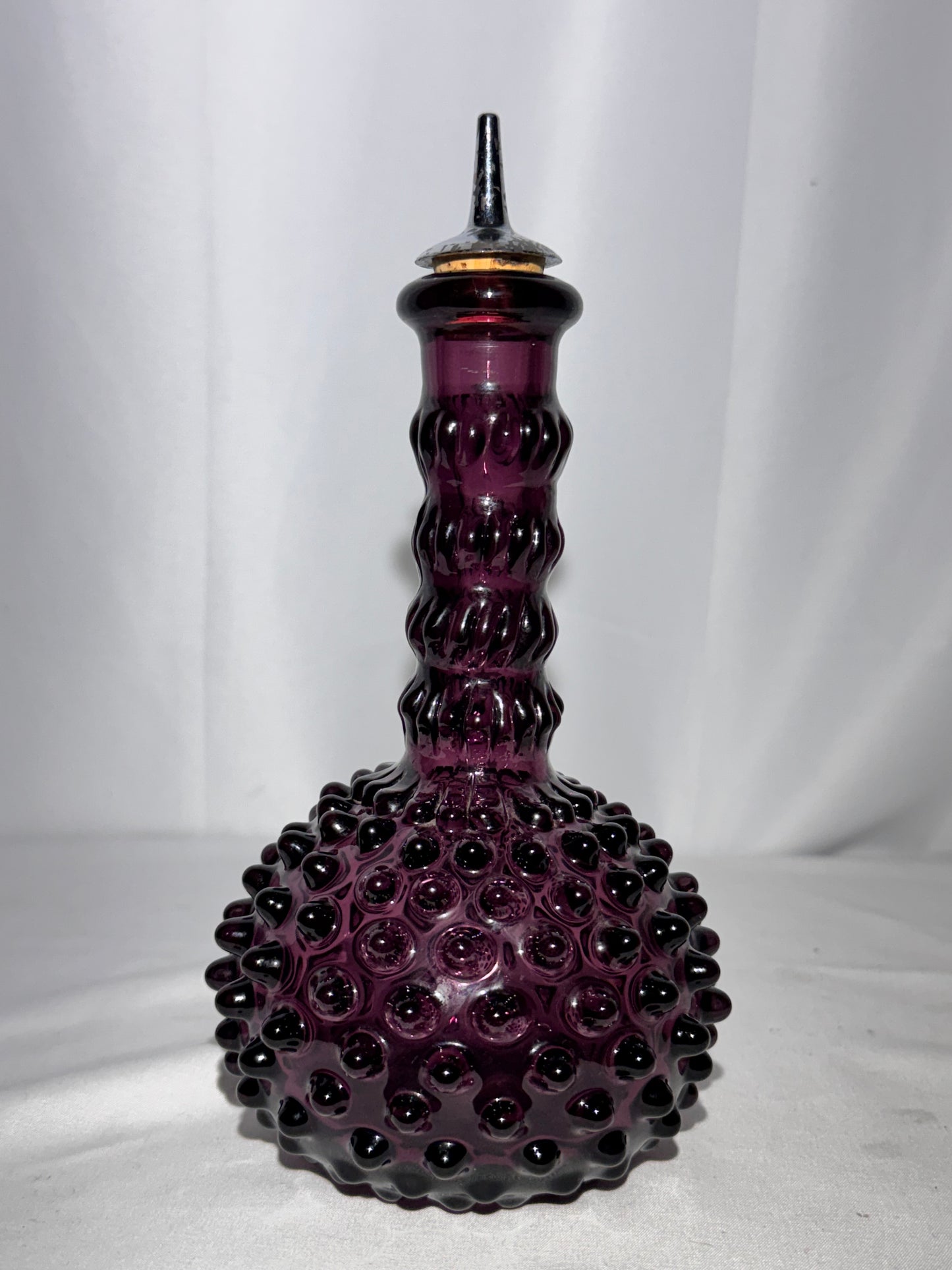 Vintage Amethyst Purple Hobnail Glass Genie Bottle Decanter / Barber Bottle
