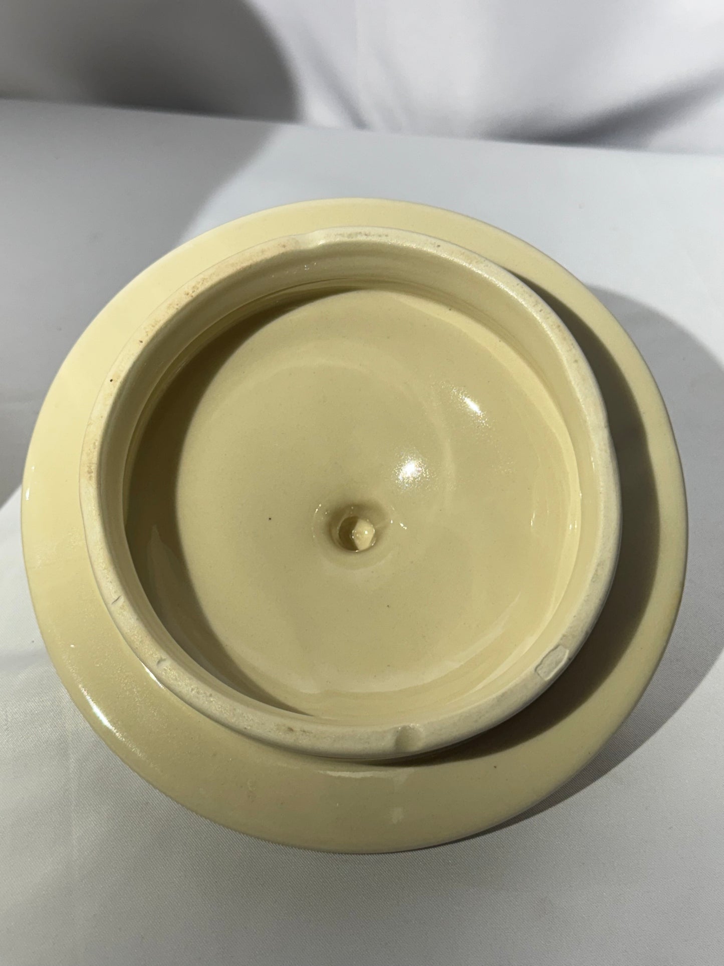 Vintage McCoy Pottery Canister / Cookie Jar – Cream with Pink & Blue Stripes – USA