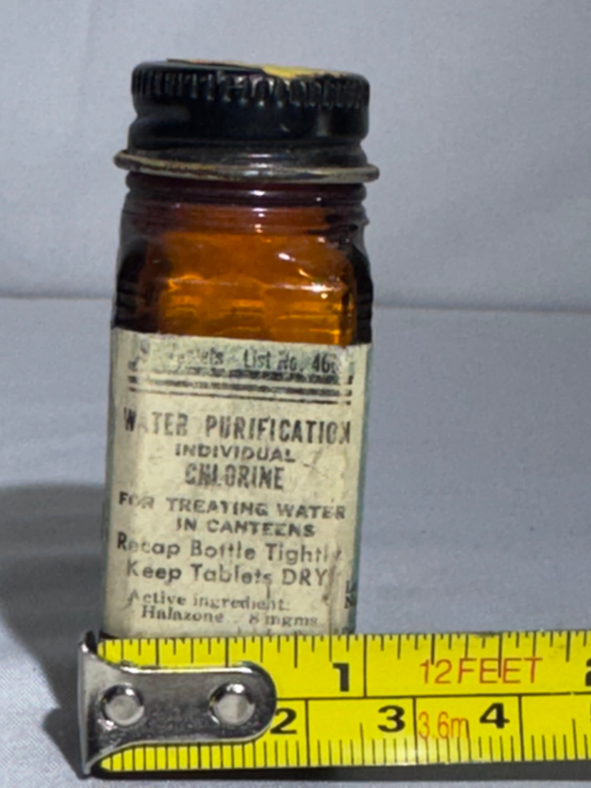 Vintage U.S. Military Halazone Water Purification Tablet Bottle – WWII/Korean War Era