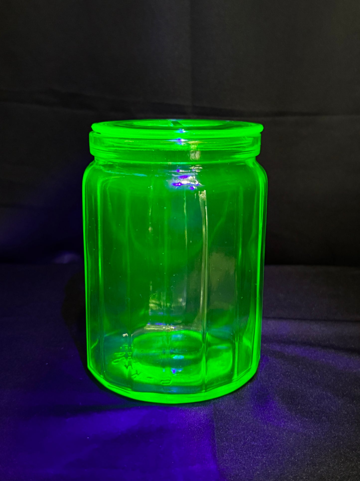 Vintage Hazel Atlas Uranium Glass Canister Green Paneled Depression Glass UV Glow 6-K-345
