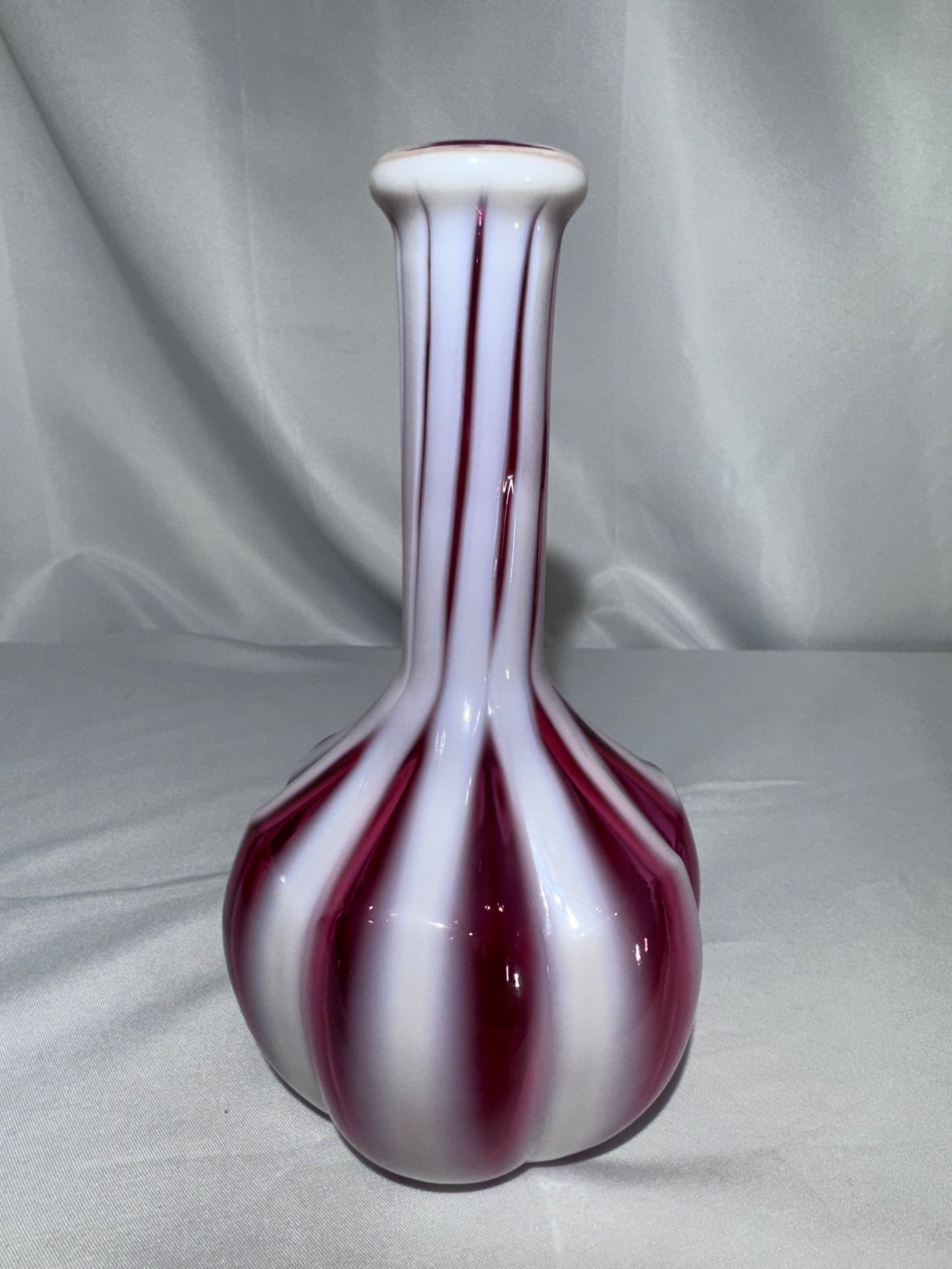 Vintage Cranberry Opalescent Striped Glass Barber Bottle – 7½” – No Stopper
