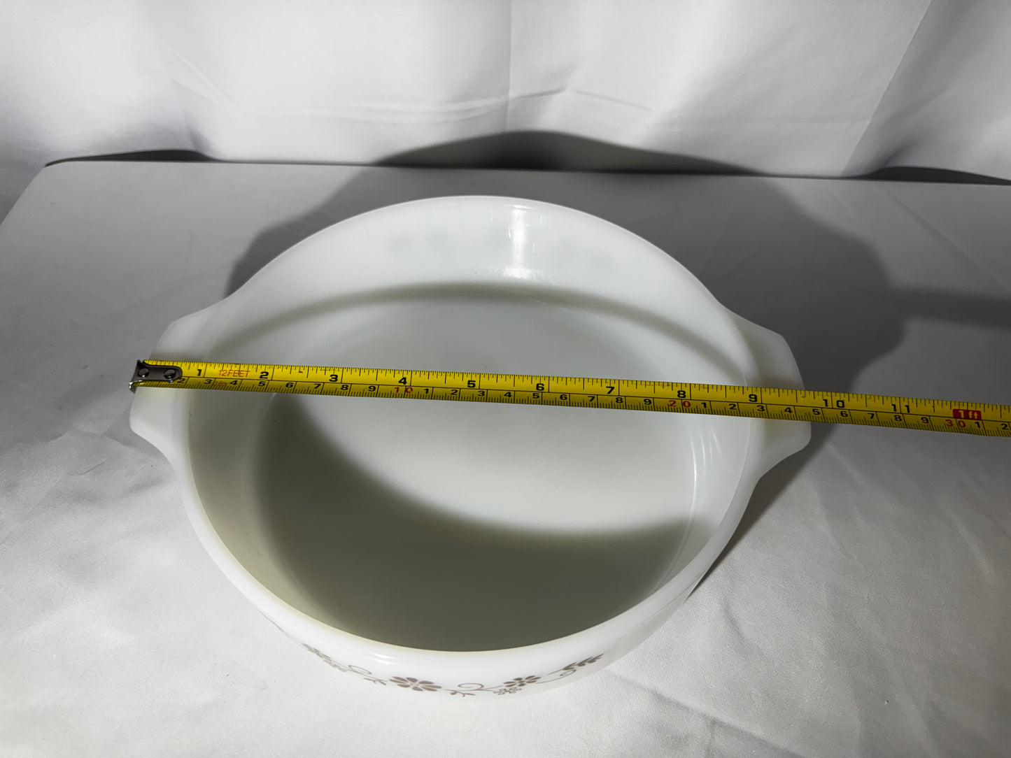 Vintage Dynaware Pyr-O-Rey Milk Glass Casserole Baking Dish #15 Brown Daisy Floral