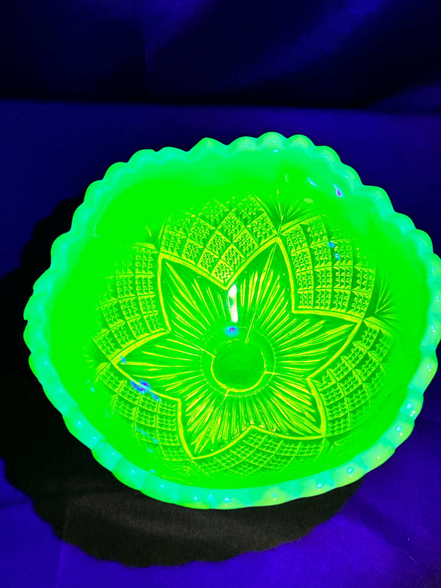 Victorian Uranium Glass Davidson Primrose Pearline Footed Compote – RN 285342
