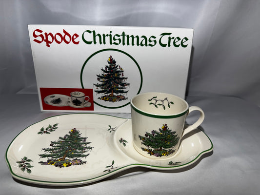 Spode Christmas Tree Tea & Toast Set Oval Tray & Mug w/ Box