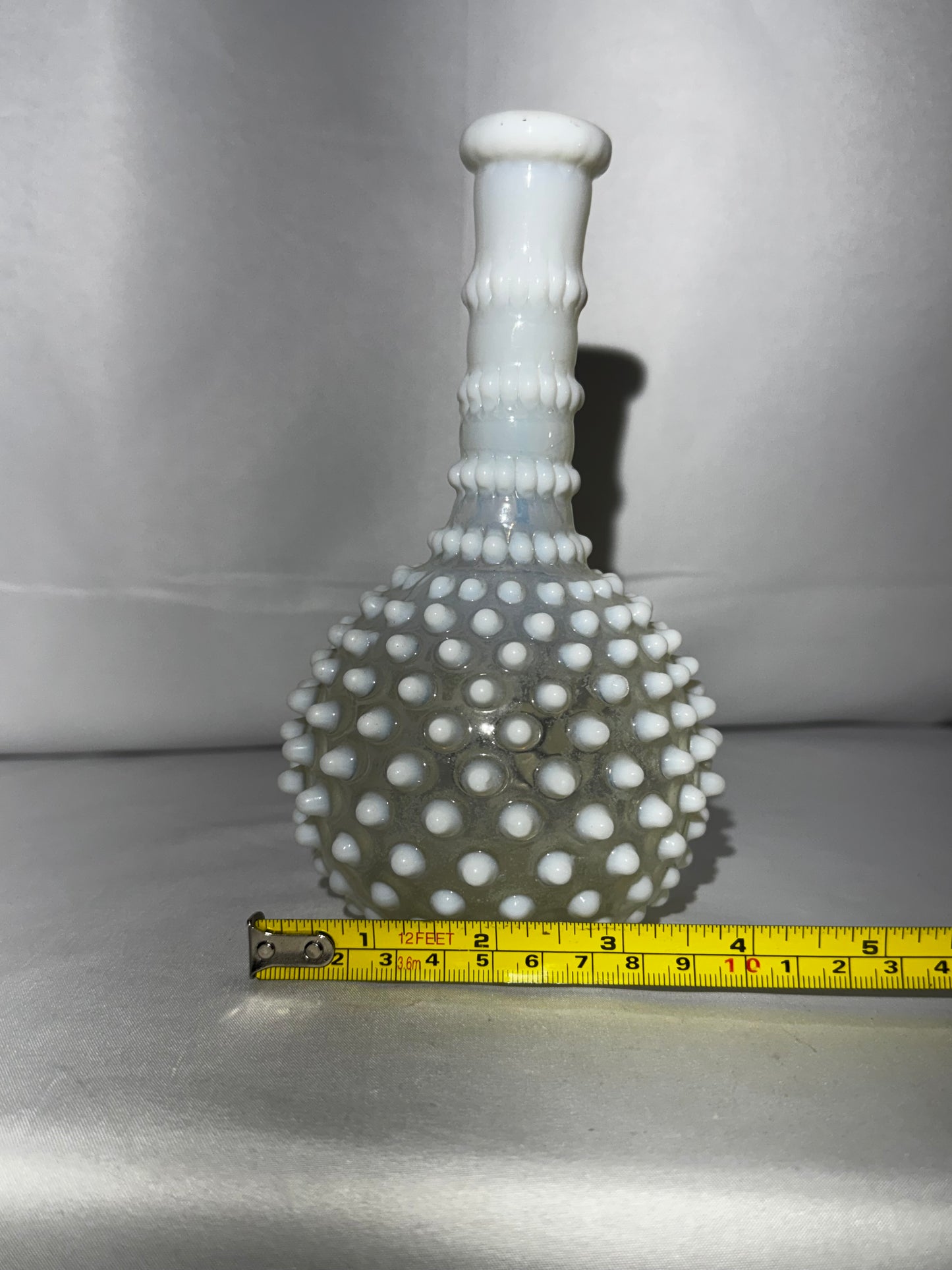 Vintage Fenton Art Glass Moonstone Opalescent Hobnail Bud Vase – 7”
