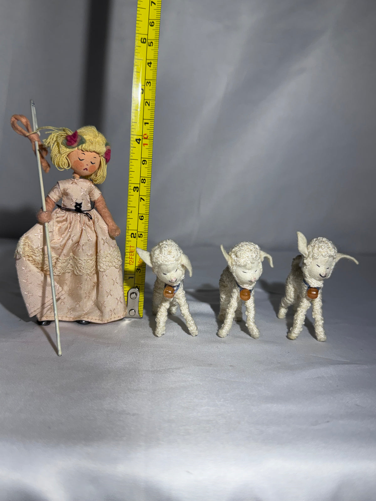 Vintage BAPS Germany Little Bo-Peep & Sheep Miniature Felt Doll Set – 1940s–1960s