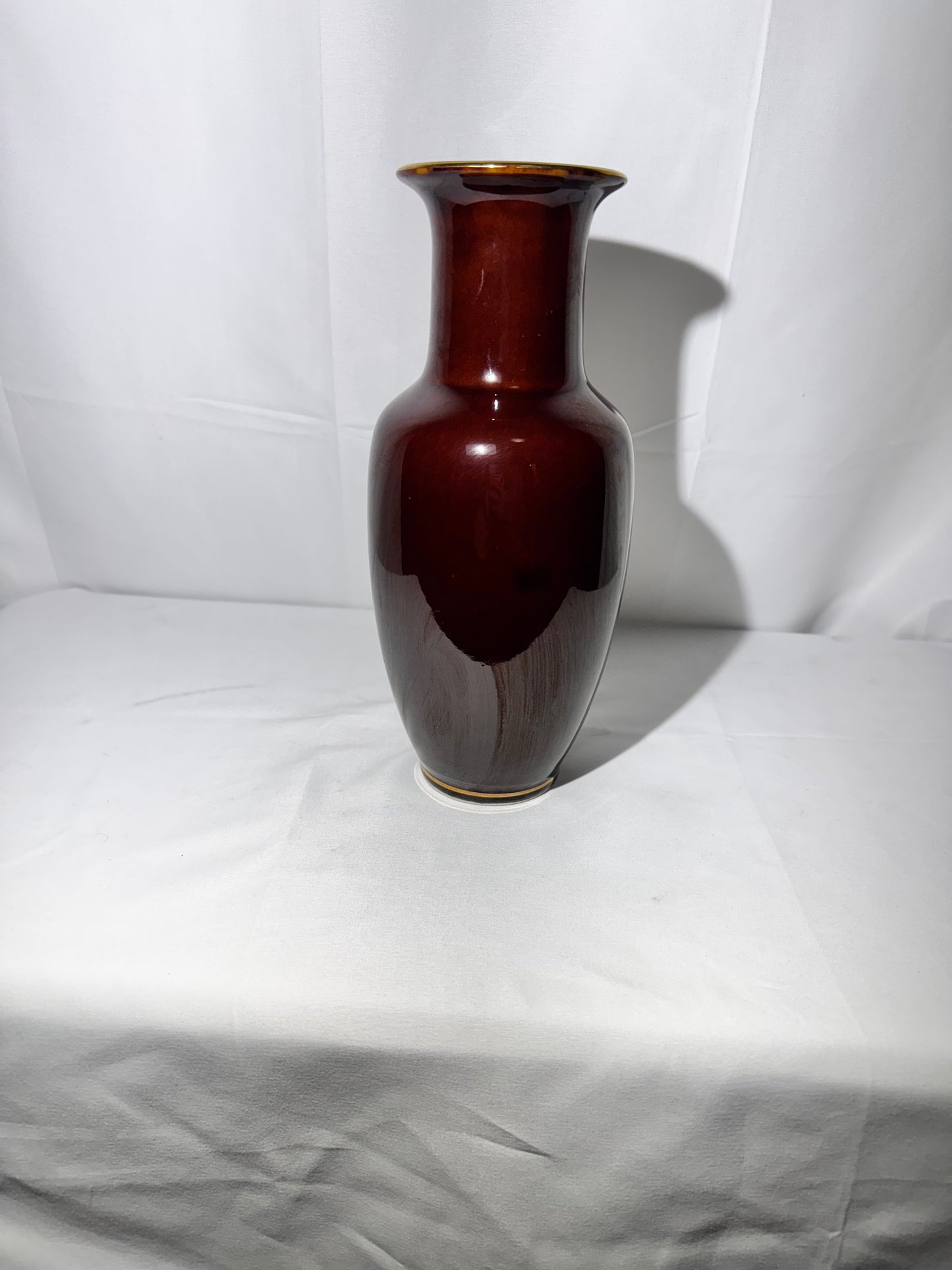 Vintage Hand Painted Vase – Brown Floral Design with Quail – Made in Hong Kong – 10” Tall – Gold Trim