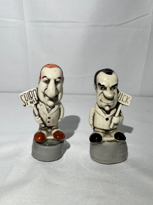 Vintage Lewis’s Psycho Ceramics Salt & Pepper Shakers – Richard Nixon & Spiro Agnew – 1960s – Rare Political Collectible