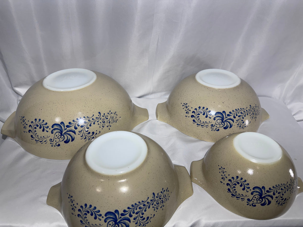 Vintage Pyrex Homestead Blue Floral Cinderella Mixing Bowl Set of 4 Nesting Bowls