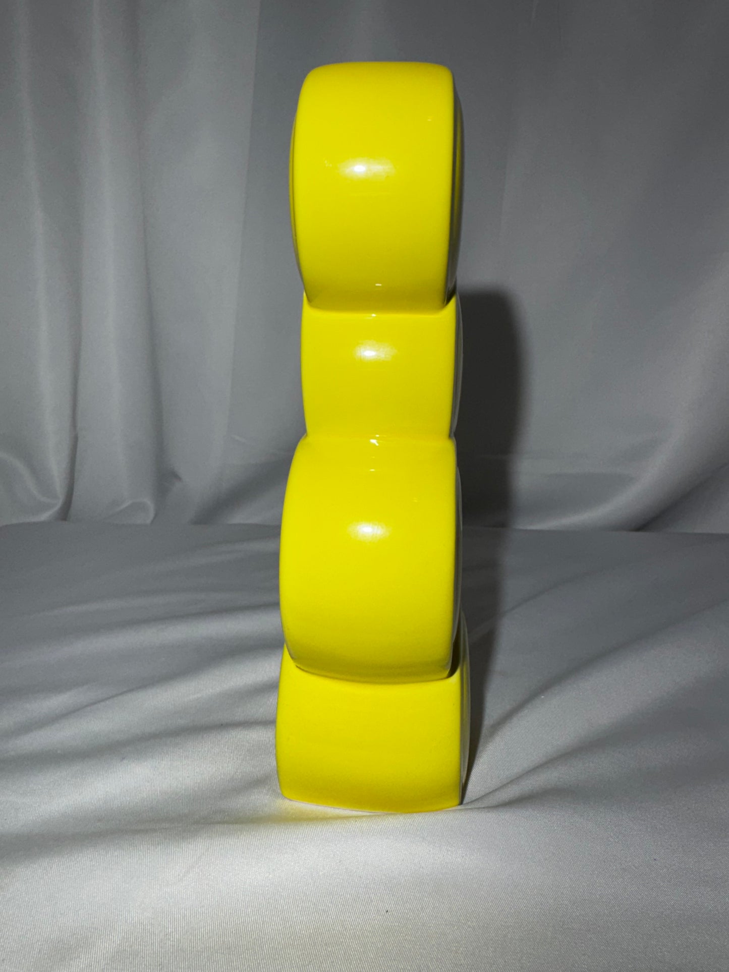 Burton & Burton Yellow Smiley Face Ceramic Vase 4 Stacked Faces Retro 8.5” Tall