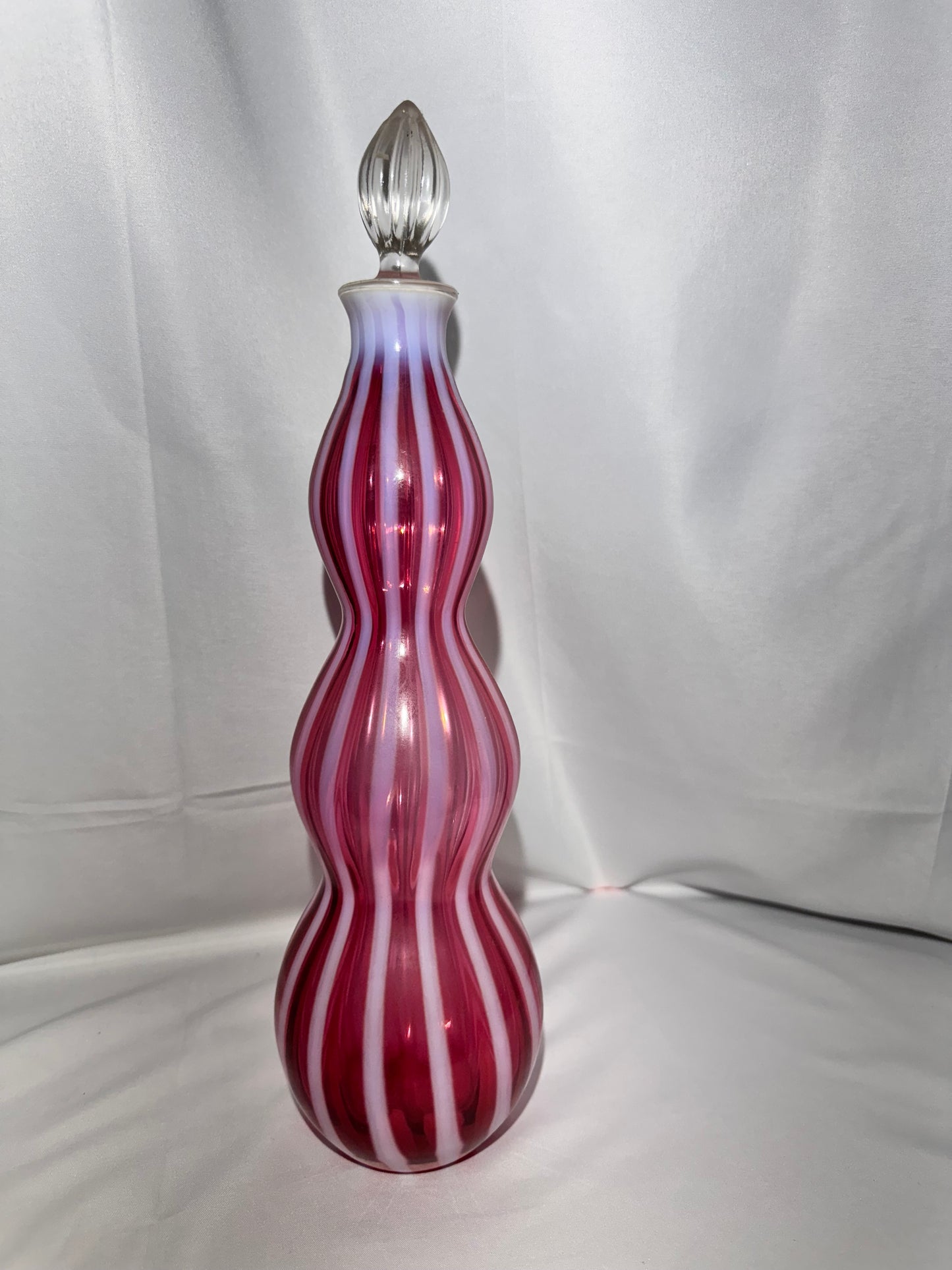 Vintage Fenton Cranberry New World Rib Optic Decanter w/ Stopper – 1953 – 14.5”
